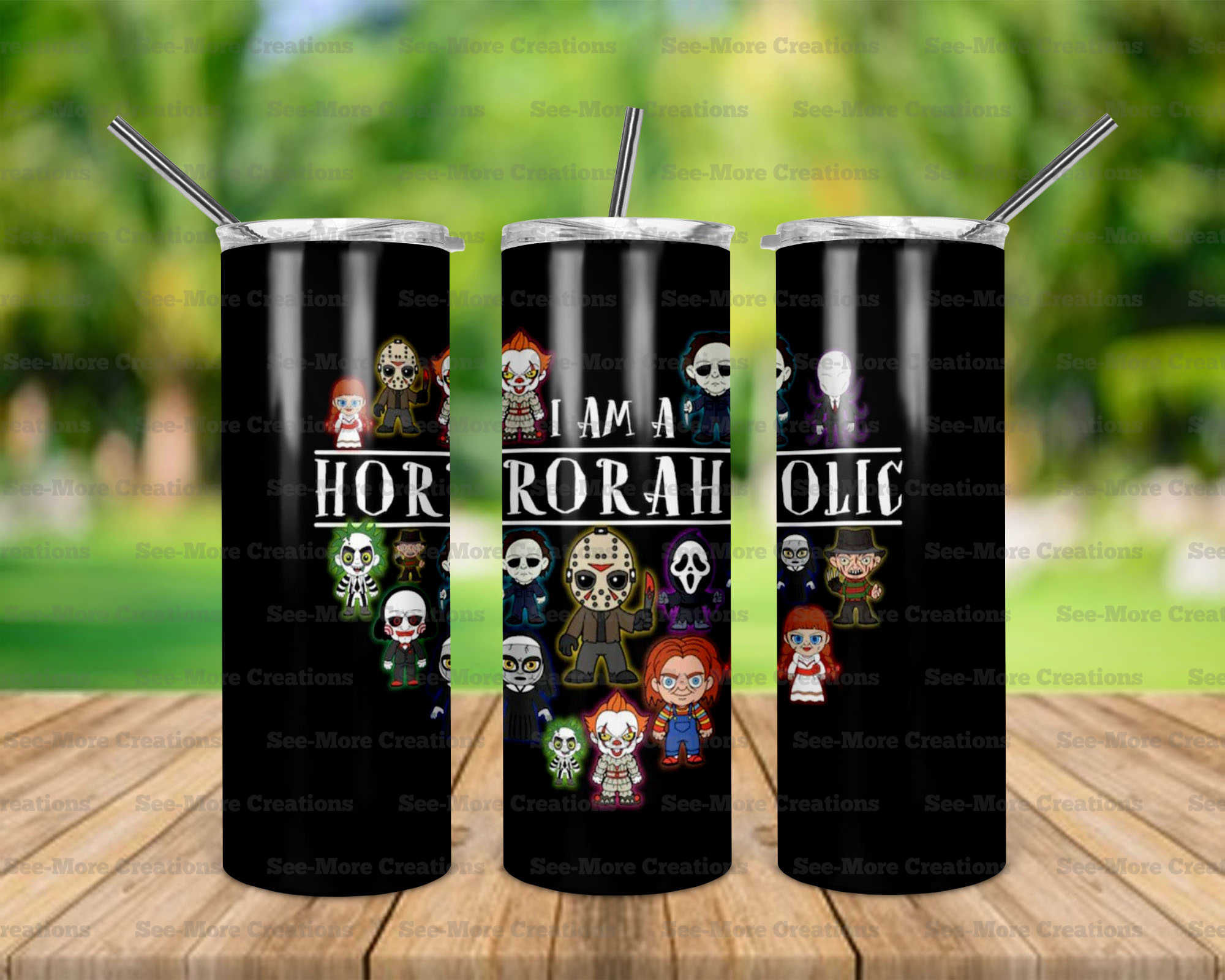 I Am A Horroraholic #1 Horror Movie Characters Skinny & Kids Tumblers