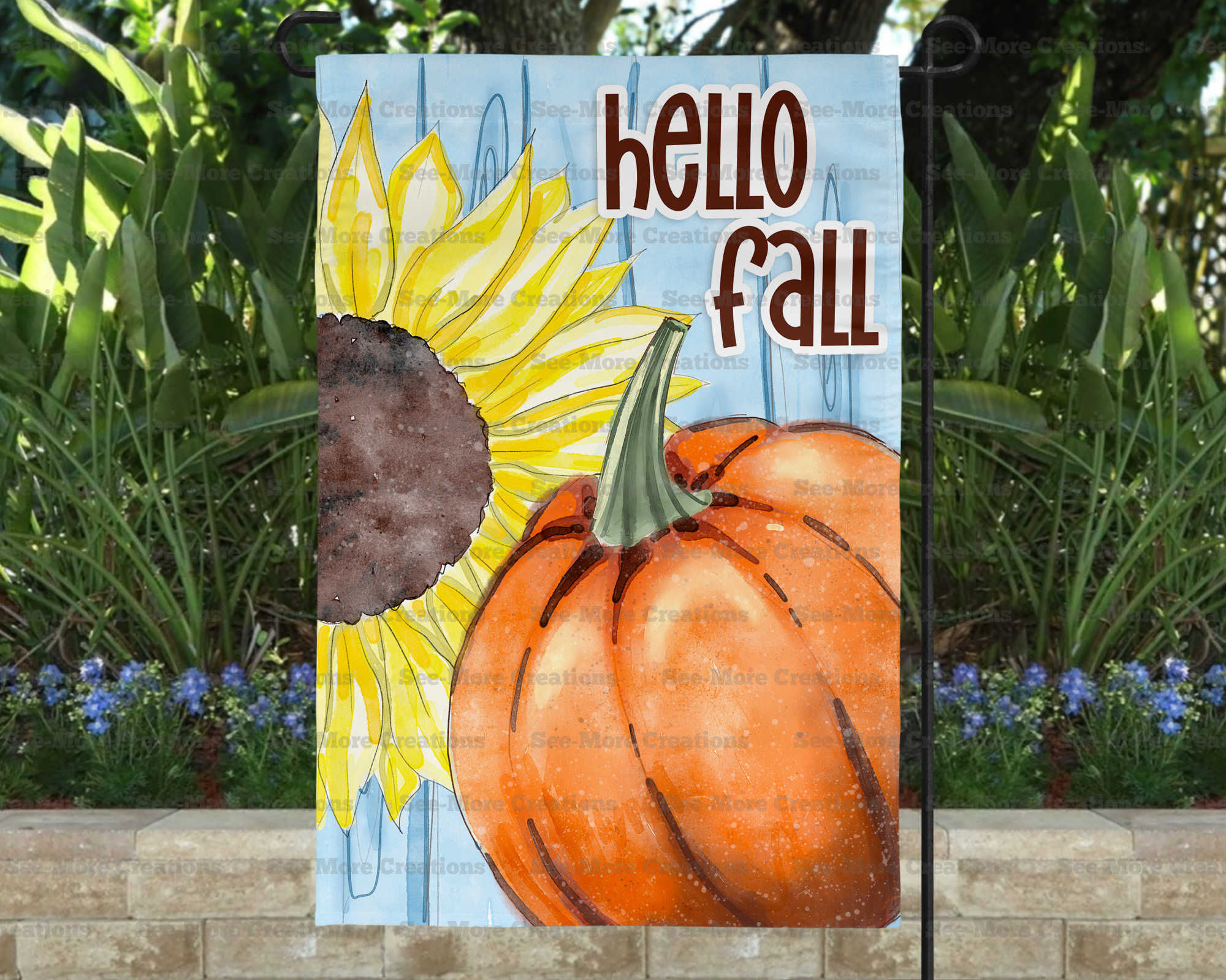 Hello Fall #4 Pumpkin Sunflower Garden Flag