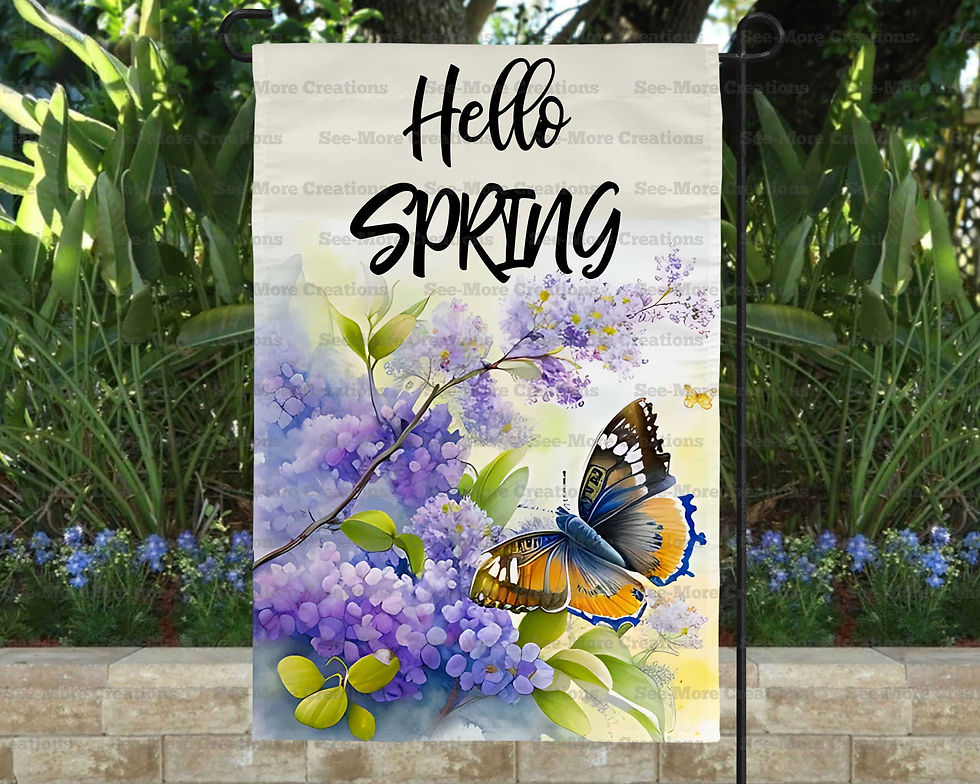 Hello Spring #7 Purple Flowers & Butterfly Garden Flag