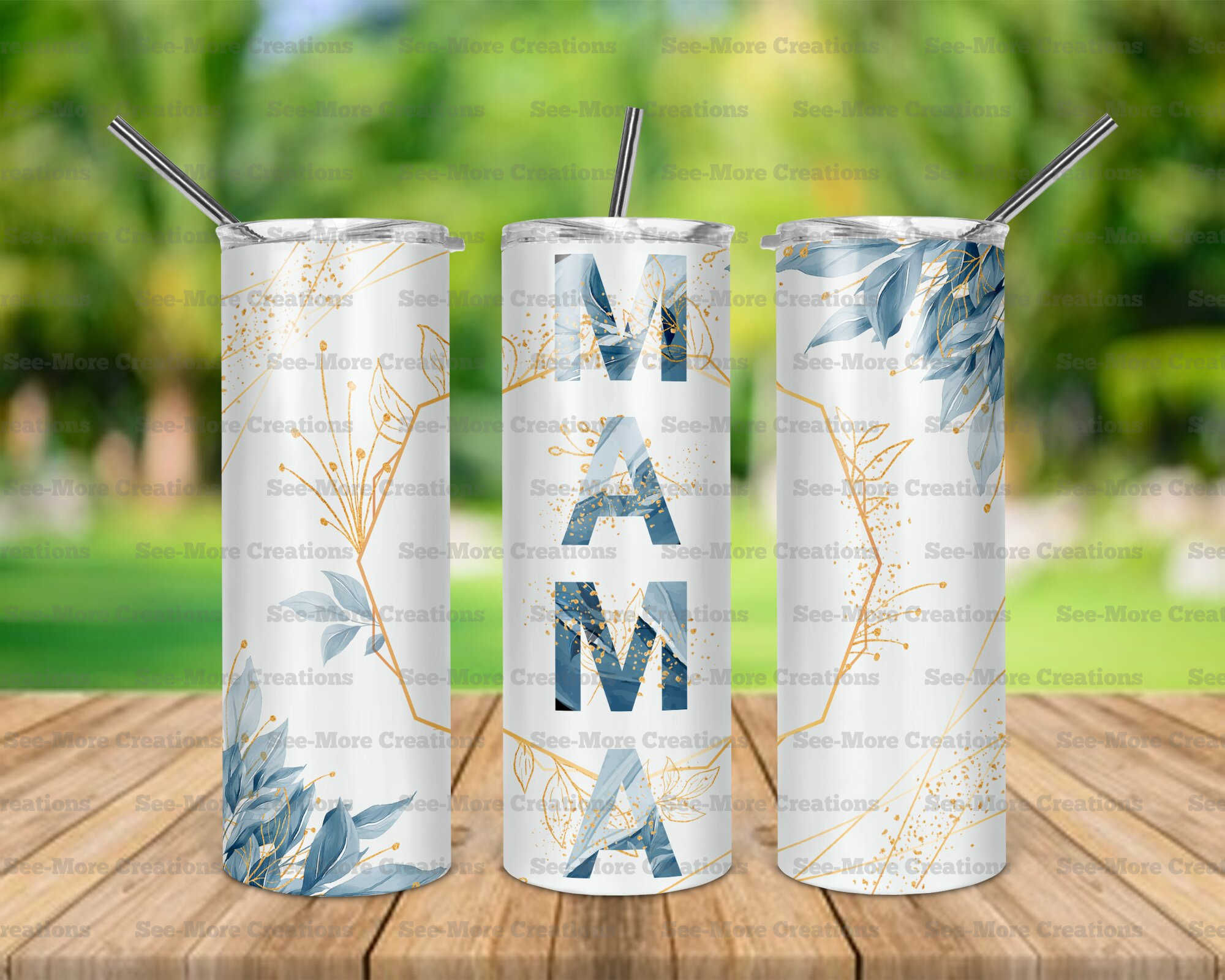 Mama #99 Blue & Gold Design Skinny Tumbler