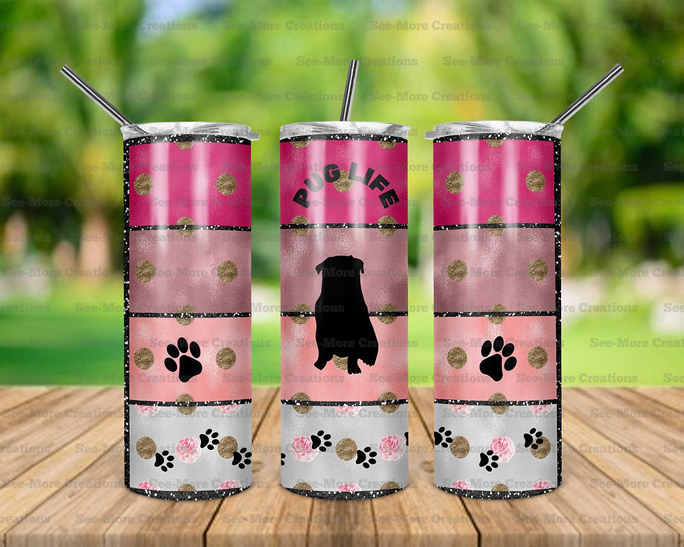 Pug Life #1 Glitter Print Skinny Tumbler