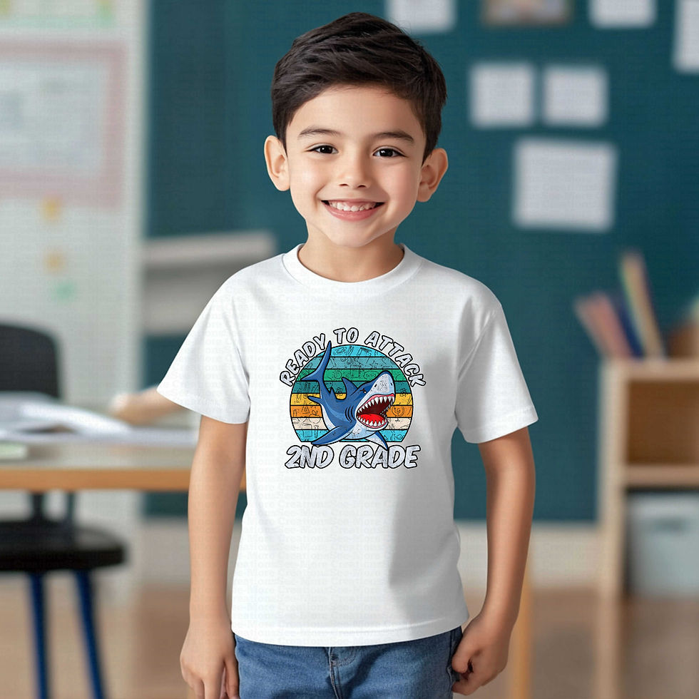 Thumbnail: Ready To Attack Second Grade #3 Boys Shark School Shirt