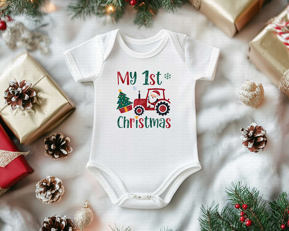 Thumbnail: My First Christmas #47 Boys Or Girls Santa Driving Tractor Christmas Bodysuit