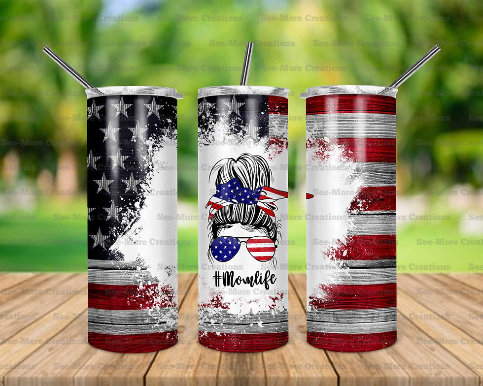 Mom Life #81 Messy Bun American Flag Skinny Tumbler