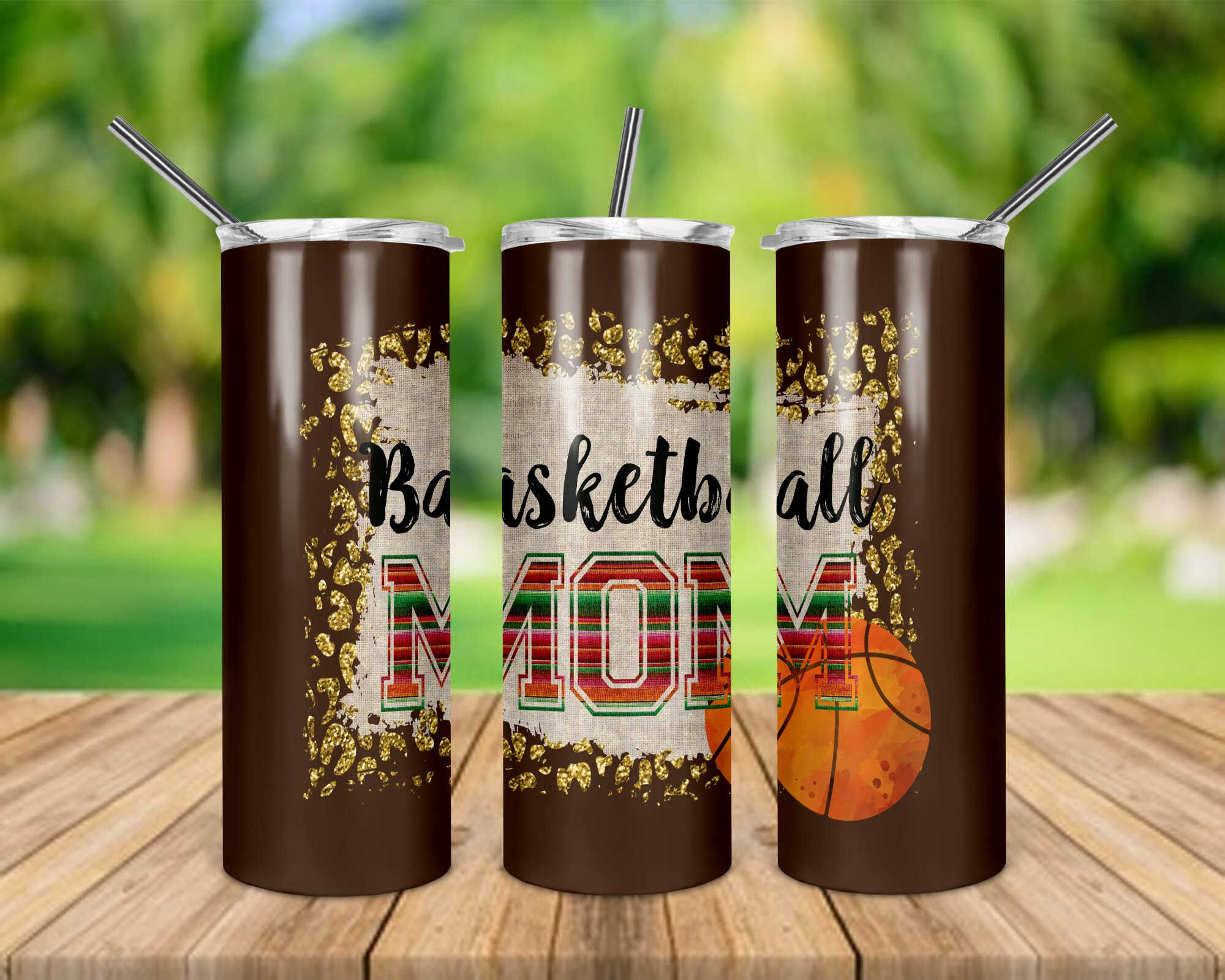Basketball Mom Plaid Glitter-Look 20 oz Skinny Tumbler