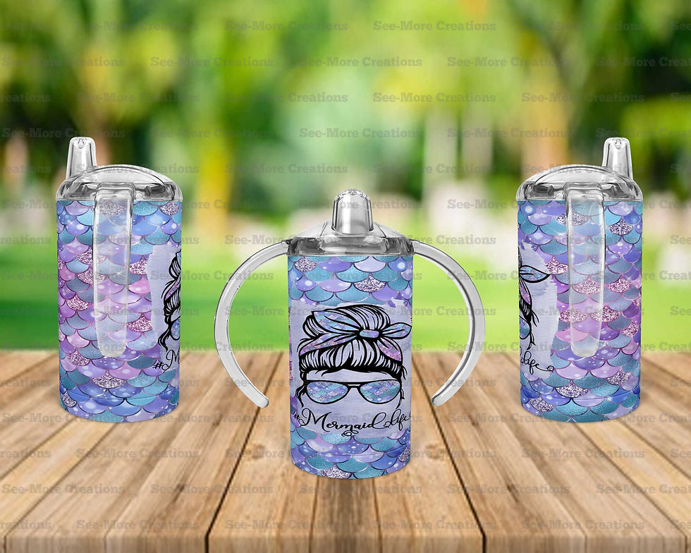 Thumbnail: Mermaid Life #1 Messy Bun Glitter Print Skinny, Sippy & Kids Tumblers