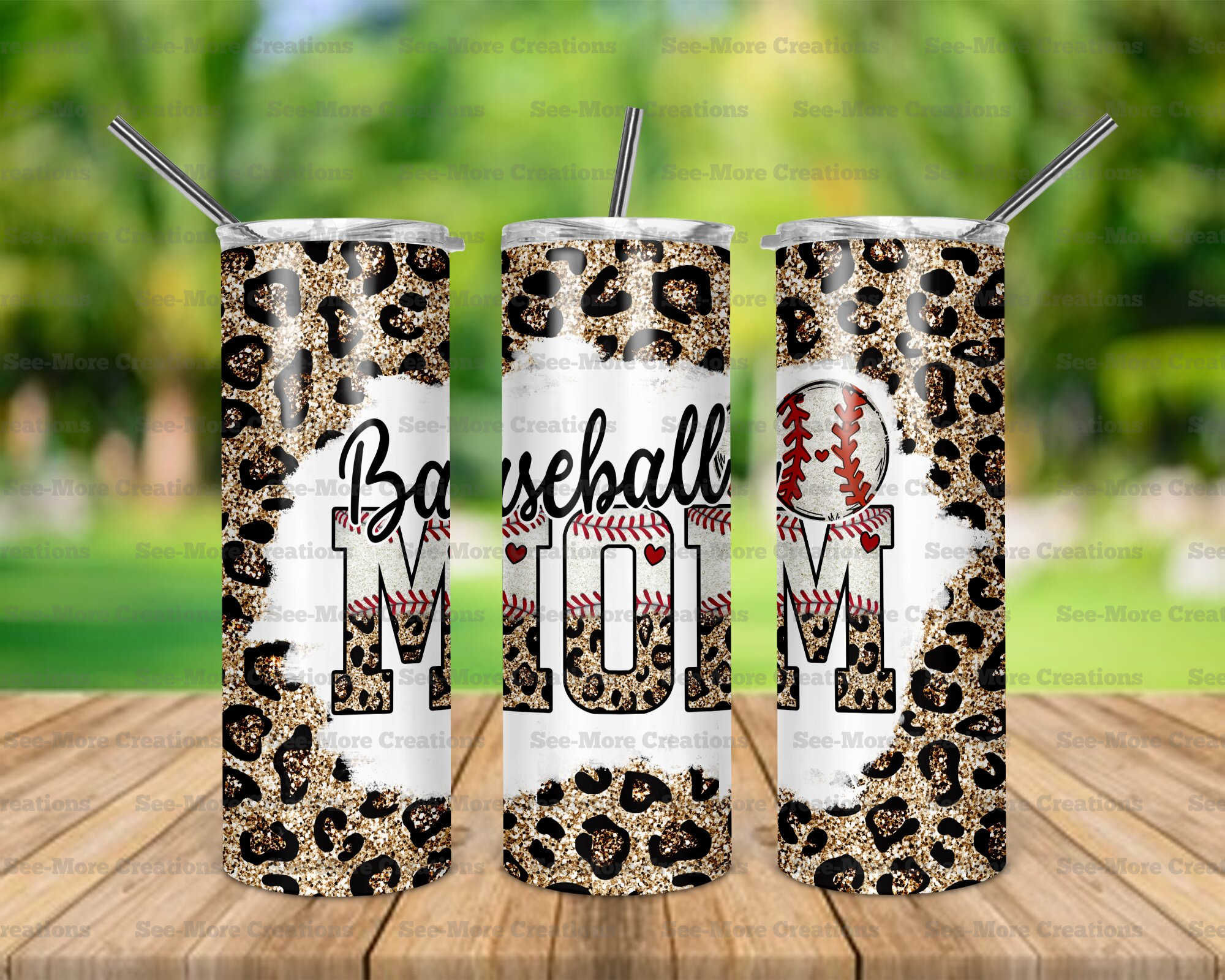 Baseball Mom #47 Leopard Glitter Print Skinny Tumbler