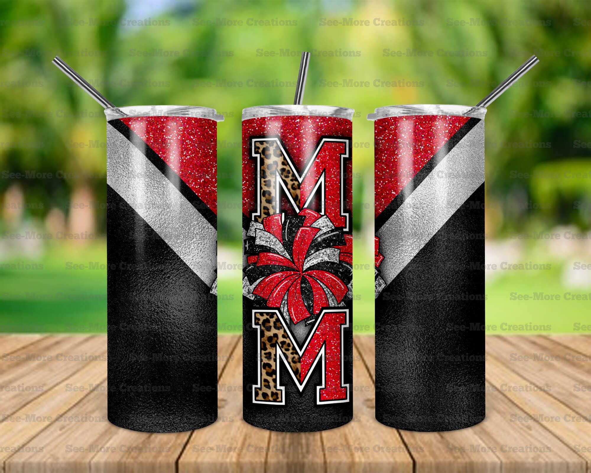 Cheer Mom #5 Black & Red Glitter Print Skinny Tumbler