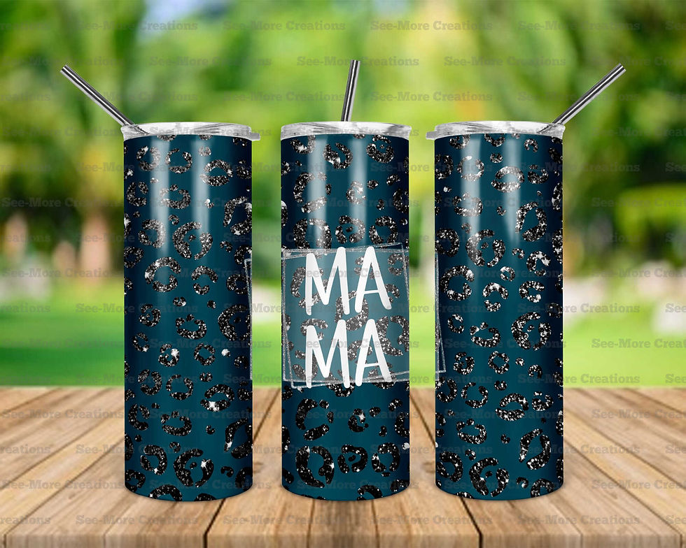 Mama #64 Dark Teal With Black Glittered Leopard Print Skinny Tumbler
