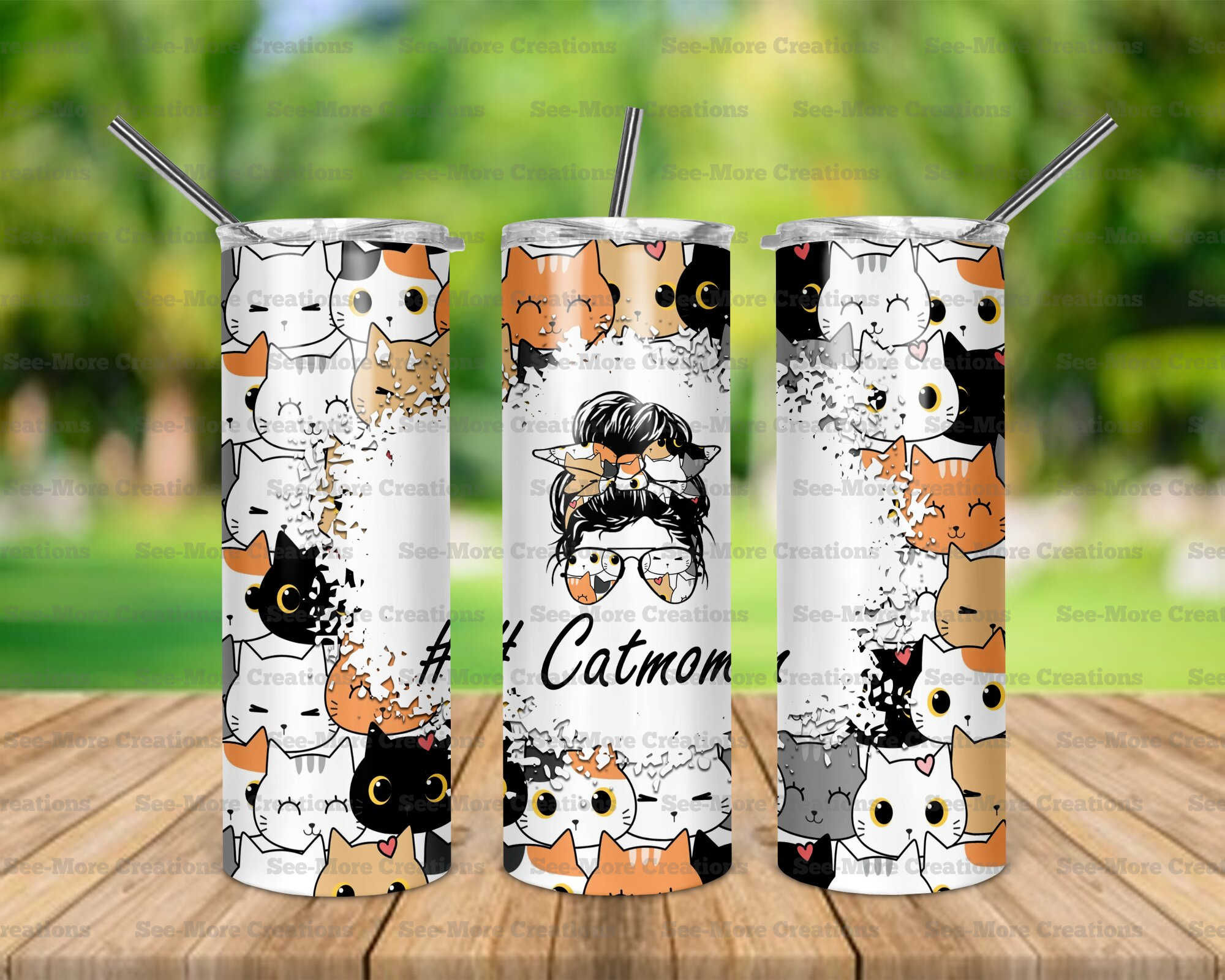Cat Mom #5 Messy Bun Skinny Tumbler