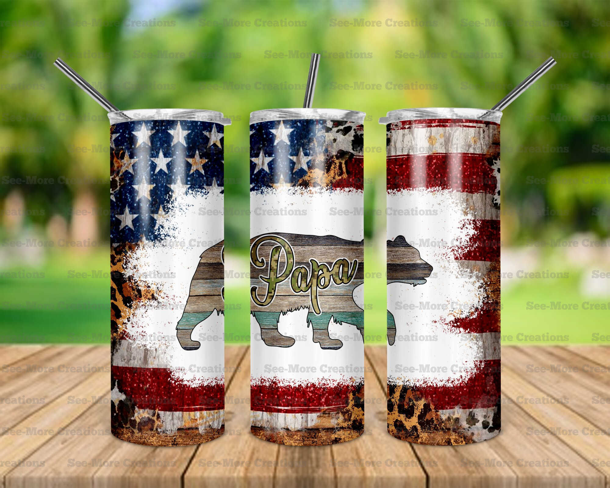 Papa #13 Bear American Flag Skinny Tumbler