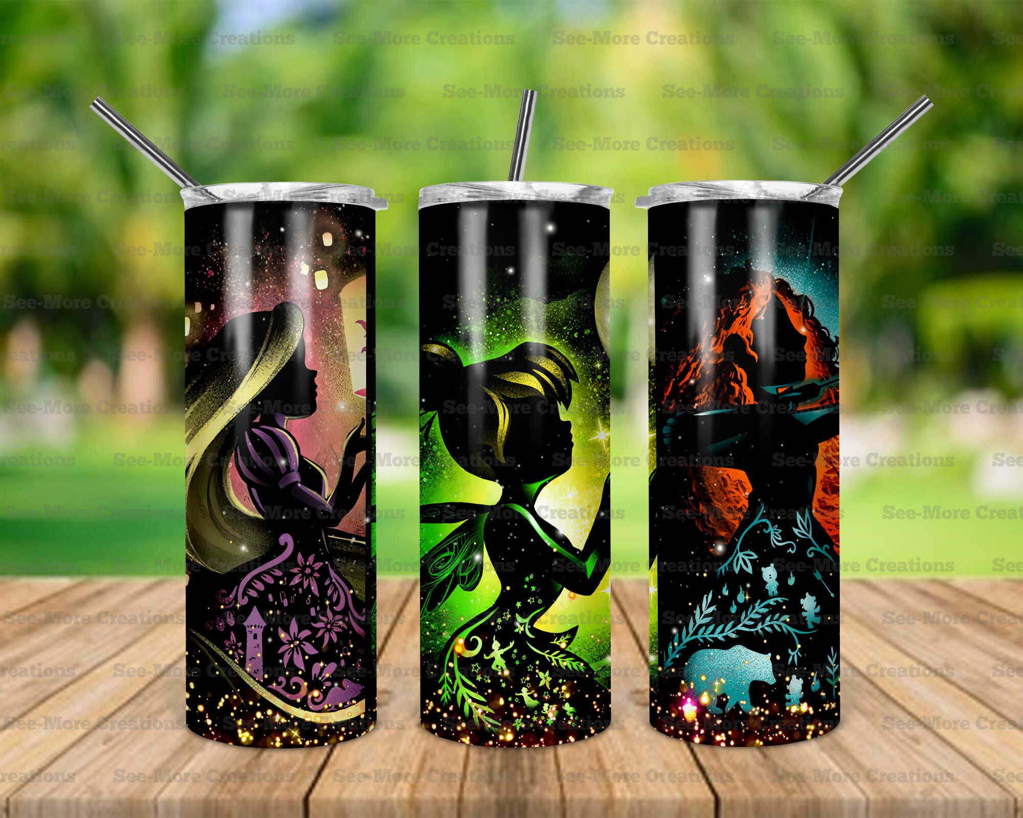 Princesses #21 Rapunzel, Tinkerbelle, Merida, Skinny, Sippy & Kids Tumblers