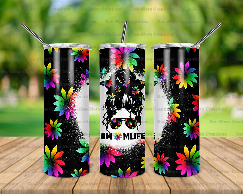 Mom Life #17 Colorful Flowers Messy Bun Skinny Tumbler