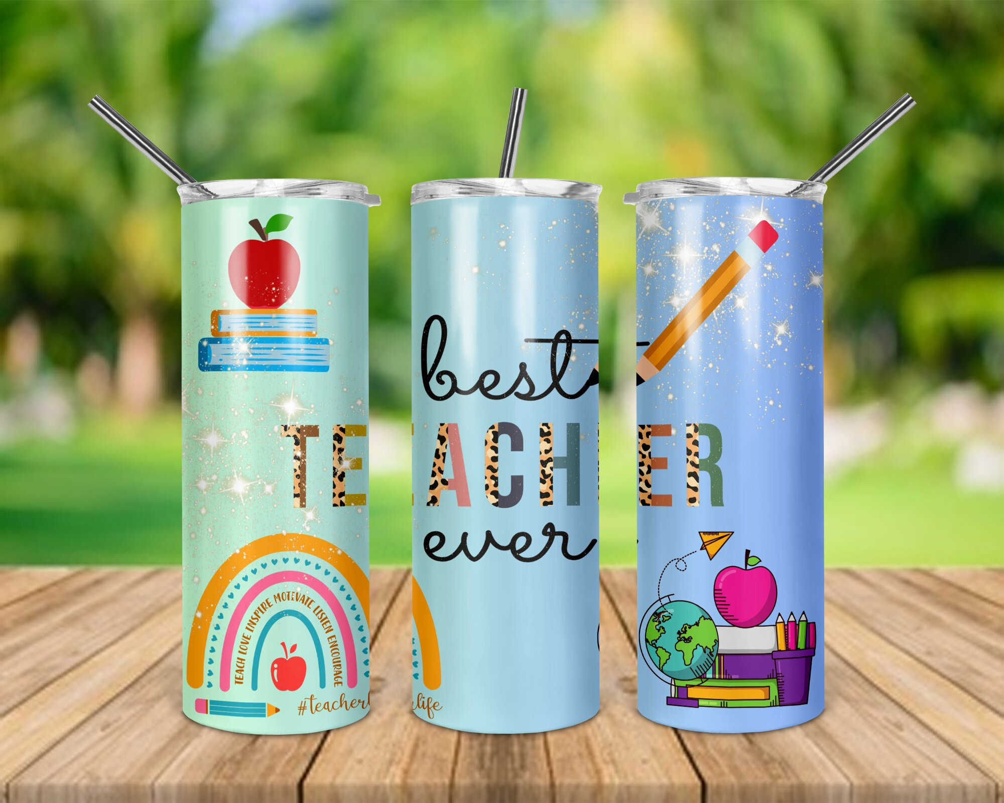 Best Teacher Ever Rainbow 20 oz Skinny Tumbler