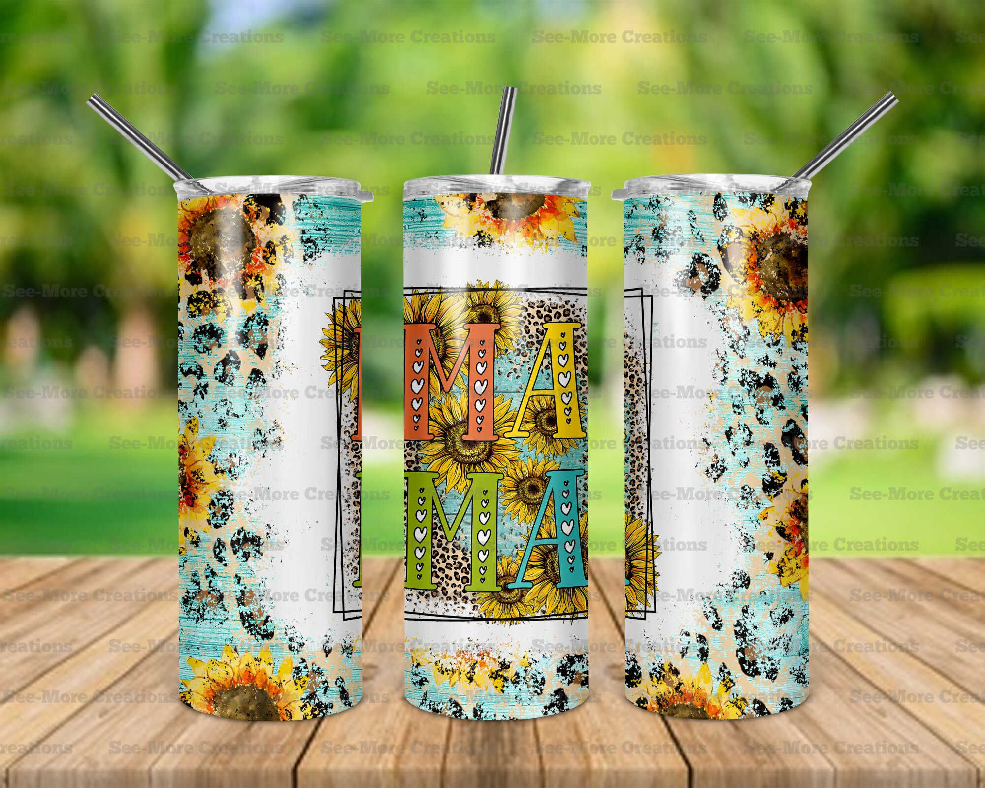 Mama #102 Sunflowers Leopard Print Skinny Tumbler