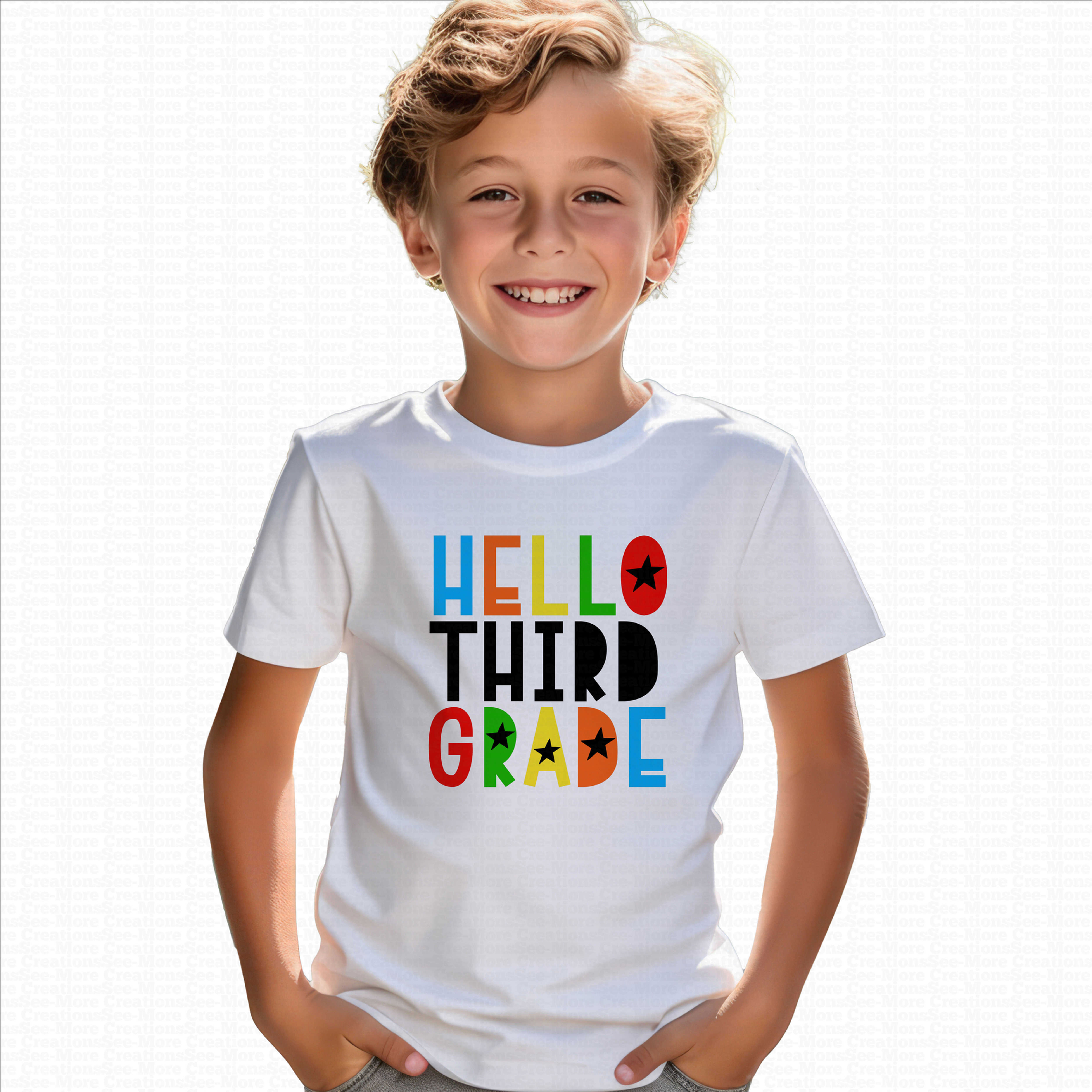 Hello Third Grade #3 Boys School Shirt