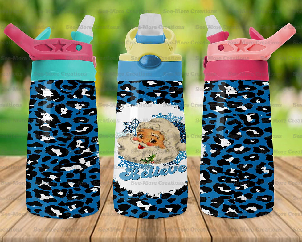 Thumbnail: Believe #2 Santa Blue Leopard Print Skinny, Sippy, Kids Tumblers