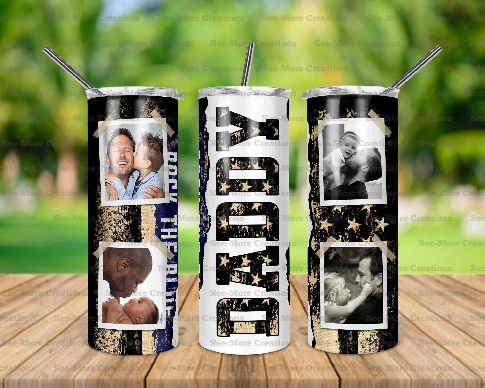 Daddy #14 Personalize With Photos Back The Blue Skinny Tumbler