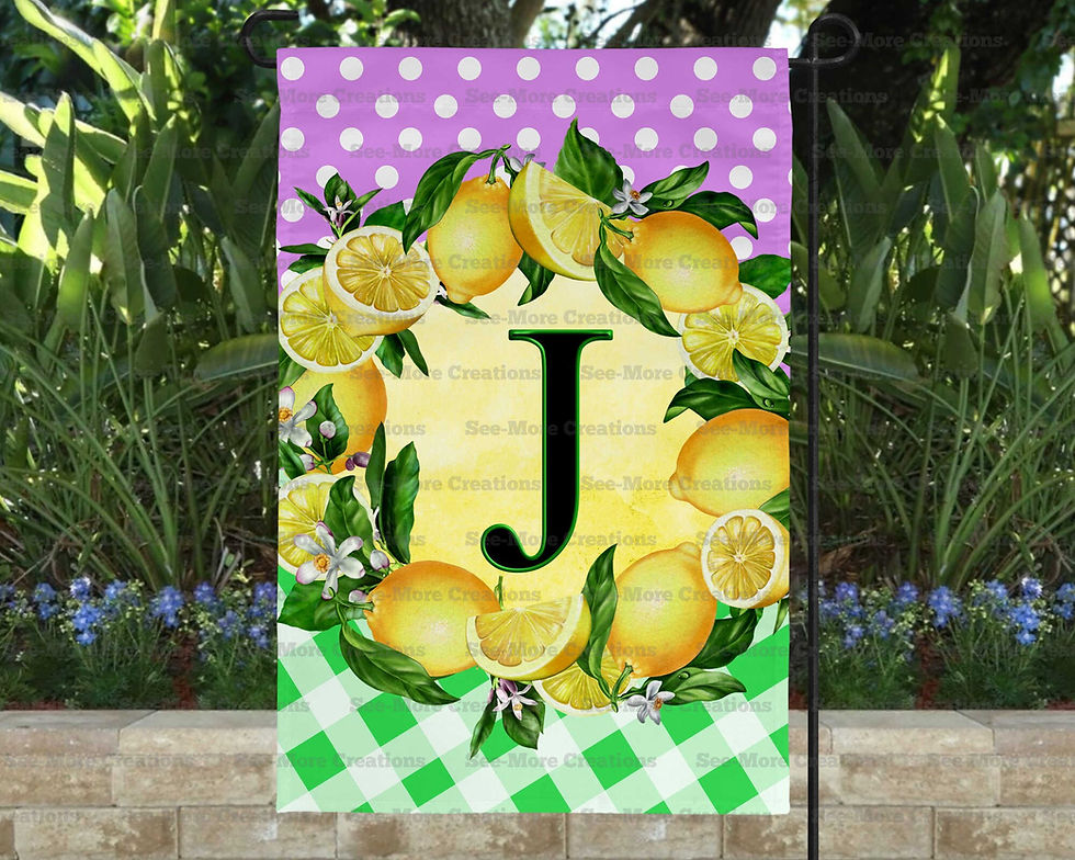 Thumbnail: Lemon Monogram With Letter Of Last Name Garden Flag A-M