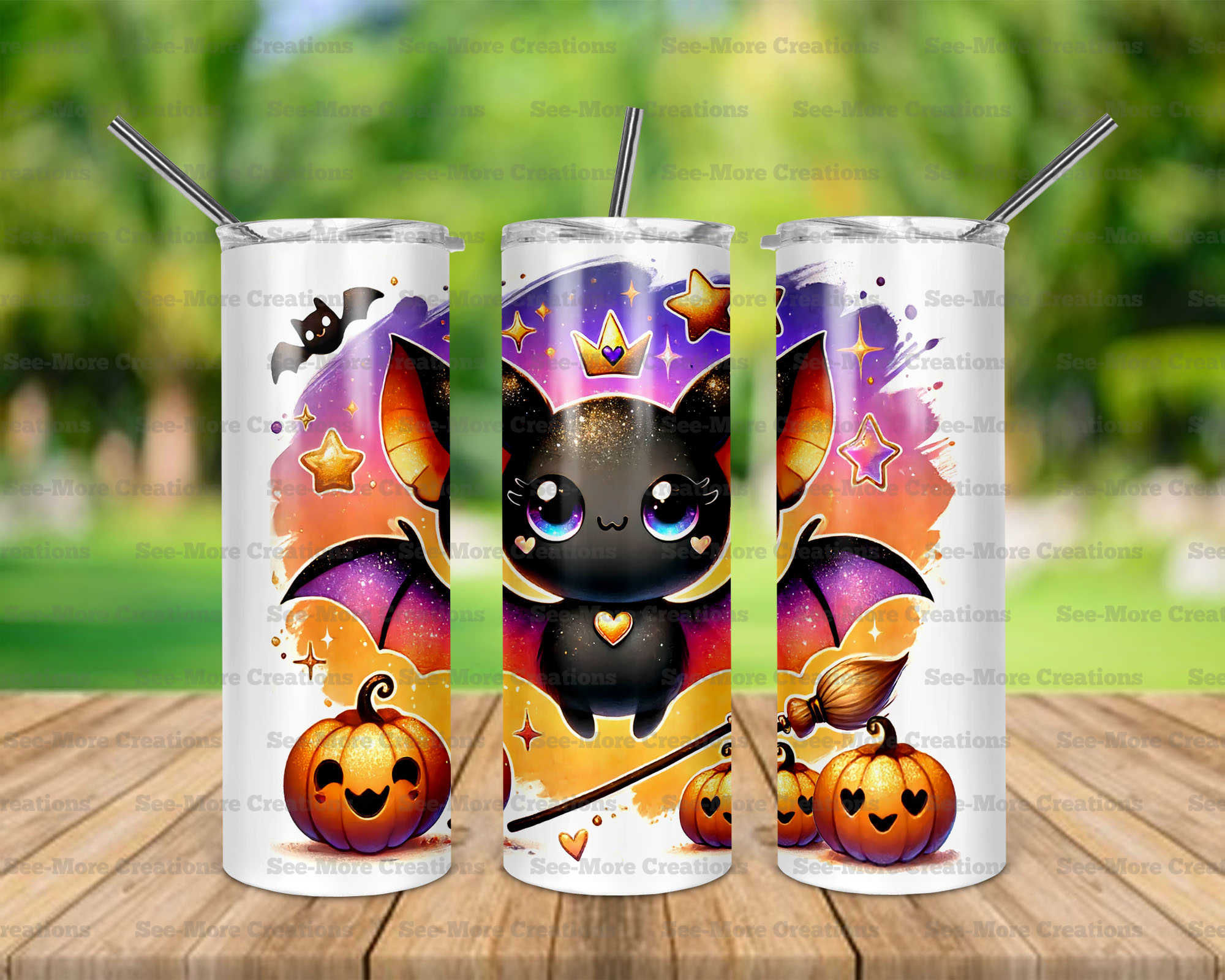 Cute Bat #6 Pumpkins Witch Broom Stars Skinny, Sippy & Kids Tumblers