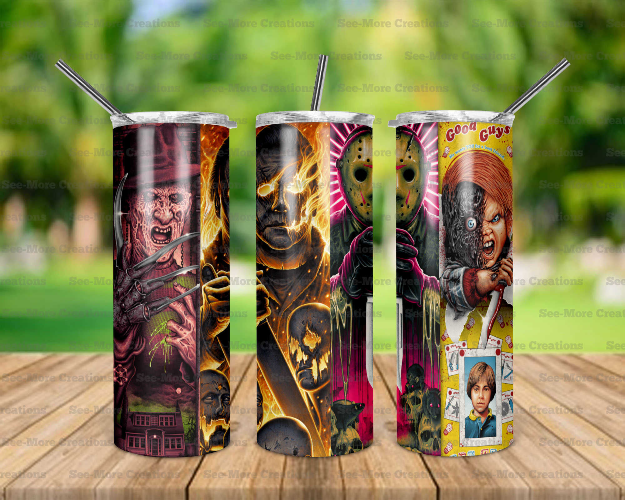 Horror Movie Characters #45 Chucky, Jason, Michael, Skinny & Kids Tumblers