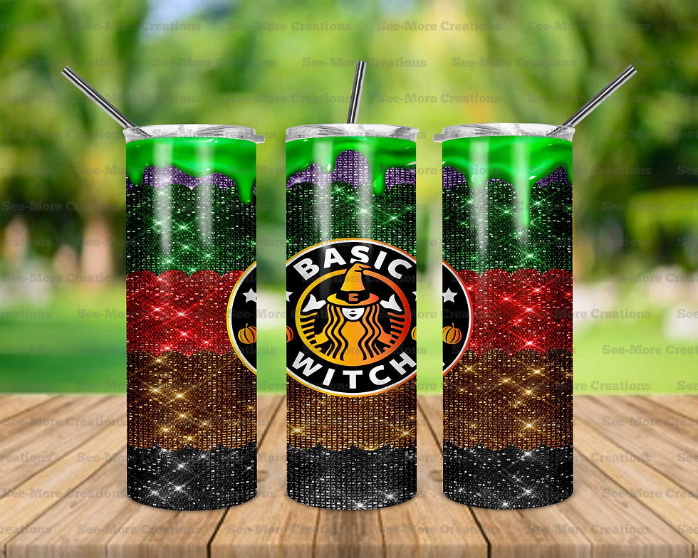 Basic Witch #5 Coffee Glitter Print Dripping Slime Skinny Tumbler
