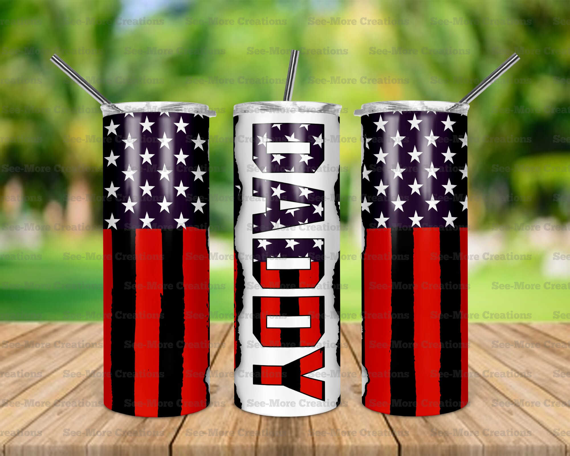 Daddy #43 America Flag Red & Black Stripes Skinny Tumbler