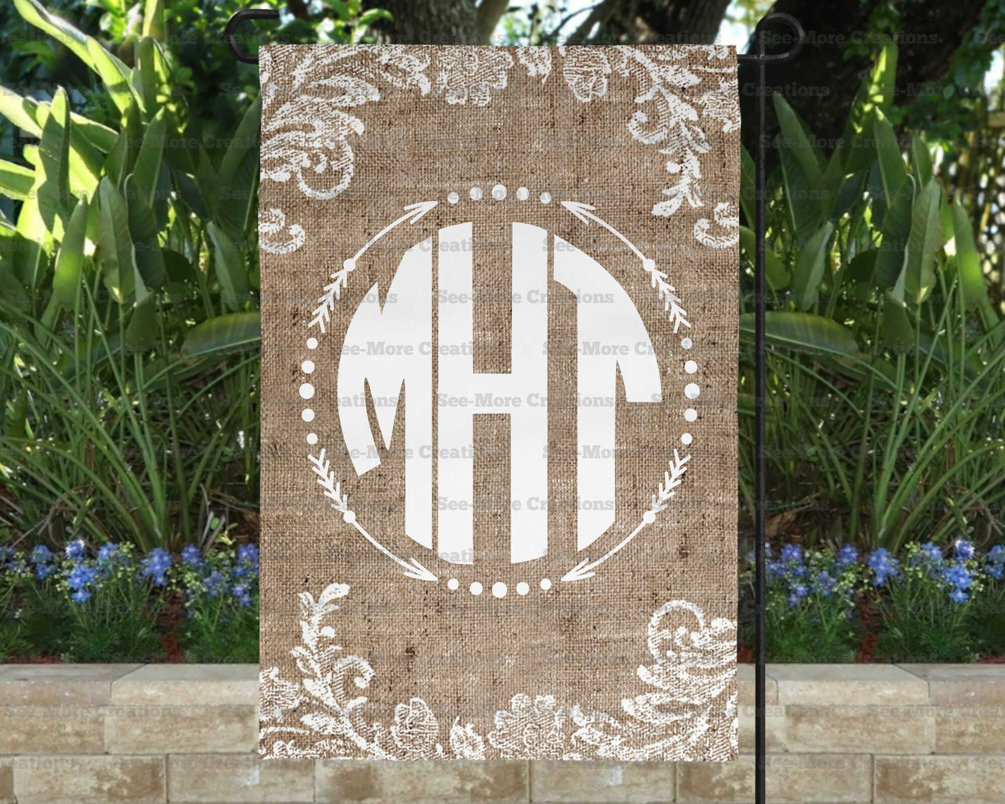 Burlap Print #1 Personalized With Initials Garden Flag