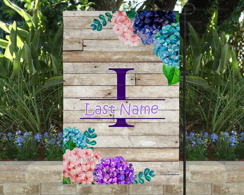 Thumbnail: Hydrangea Monogram & Personalize With Last Name Welcome Garden Flag