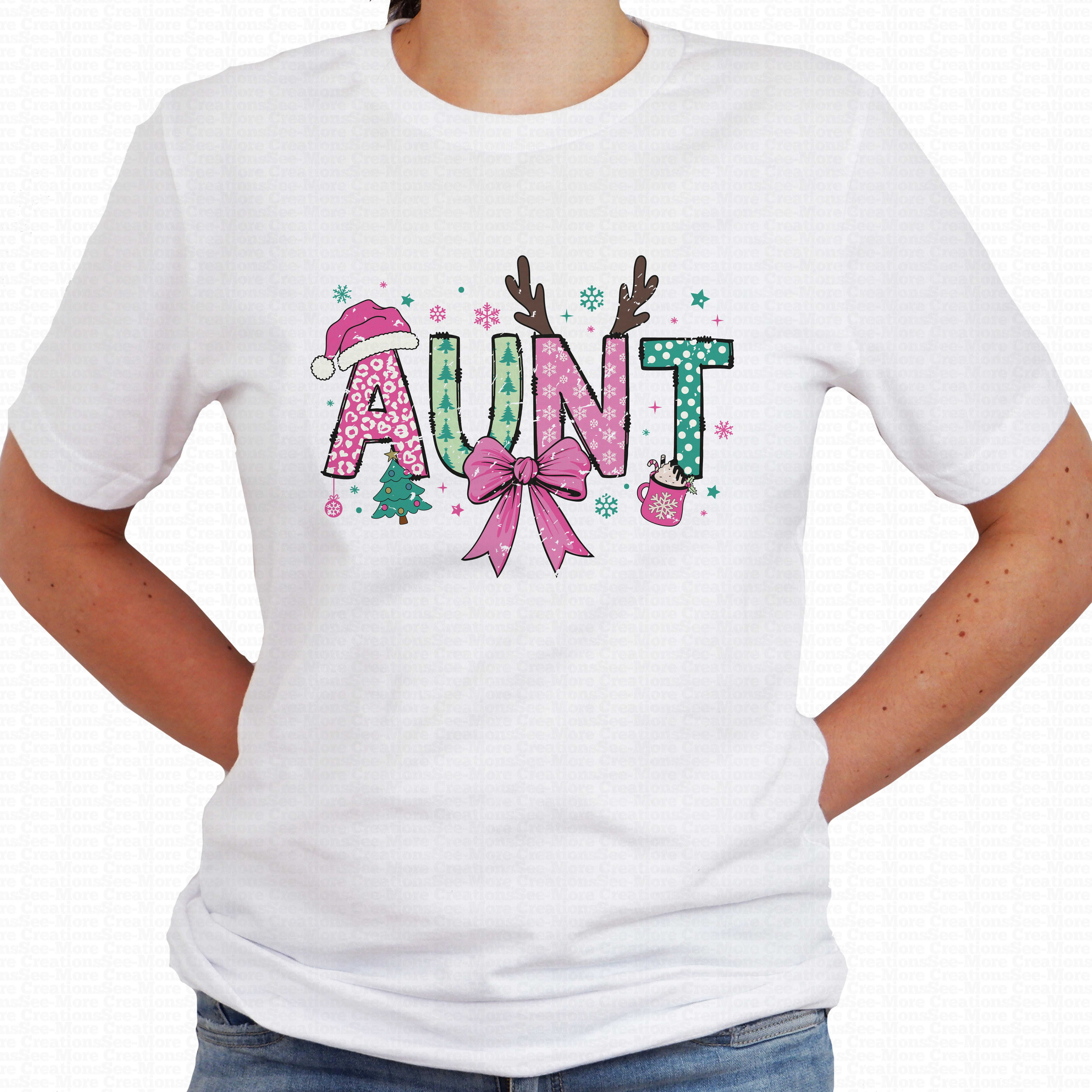 Aunt #4 Pink & Green Distressed Design Women's Christmas Shirt