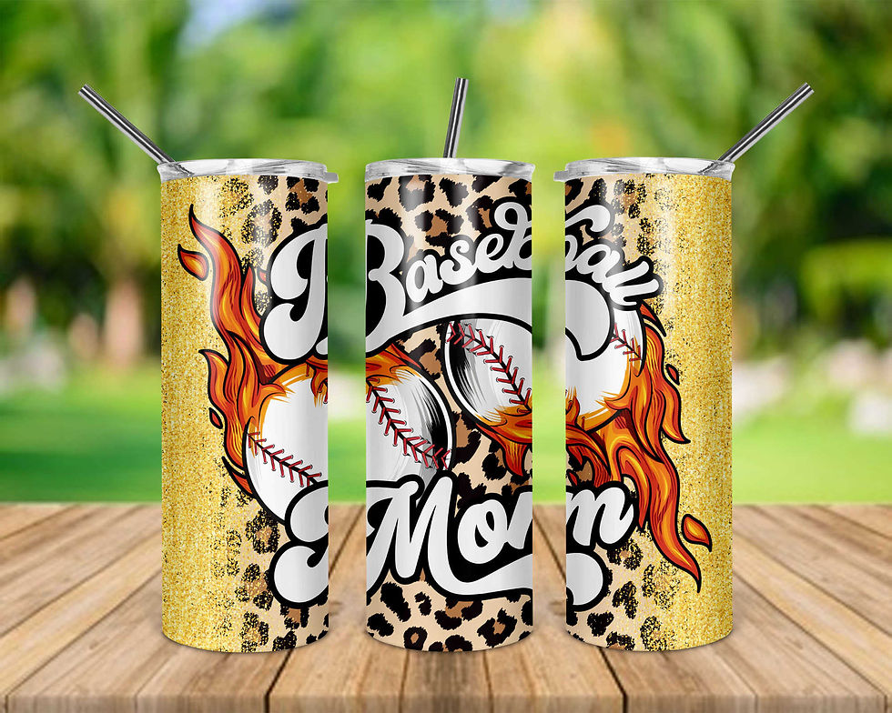 Baseball Mom Flames Glitter-Look Leopard 20 oz Skinny Tumbler