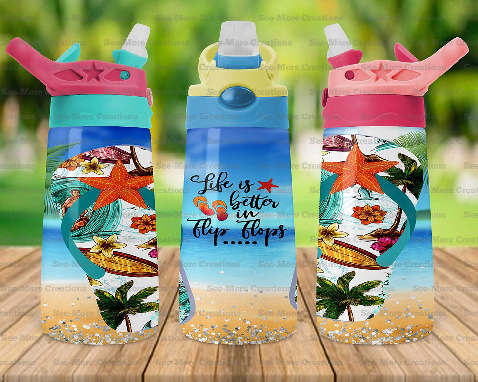 Thumbnail: Life Is Better In Flip Flops #8 Glitter Print Skinny & Kids Tumblers