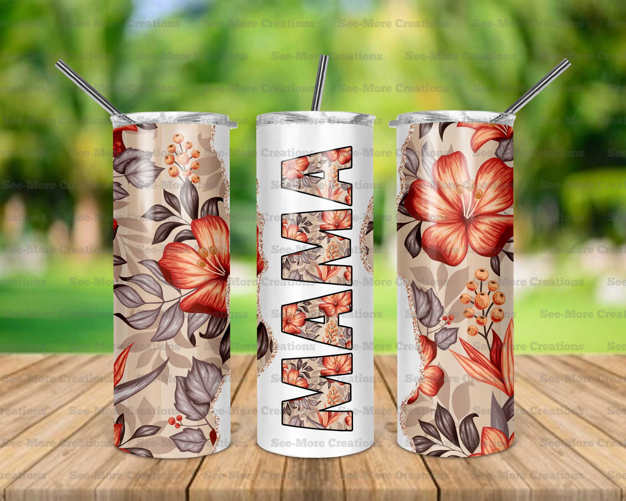 Mama #92 Tropical Flowers Skinny Tumbler