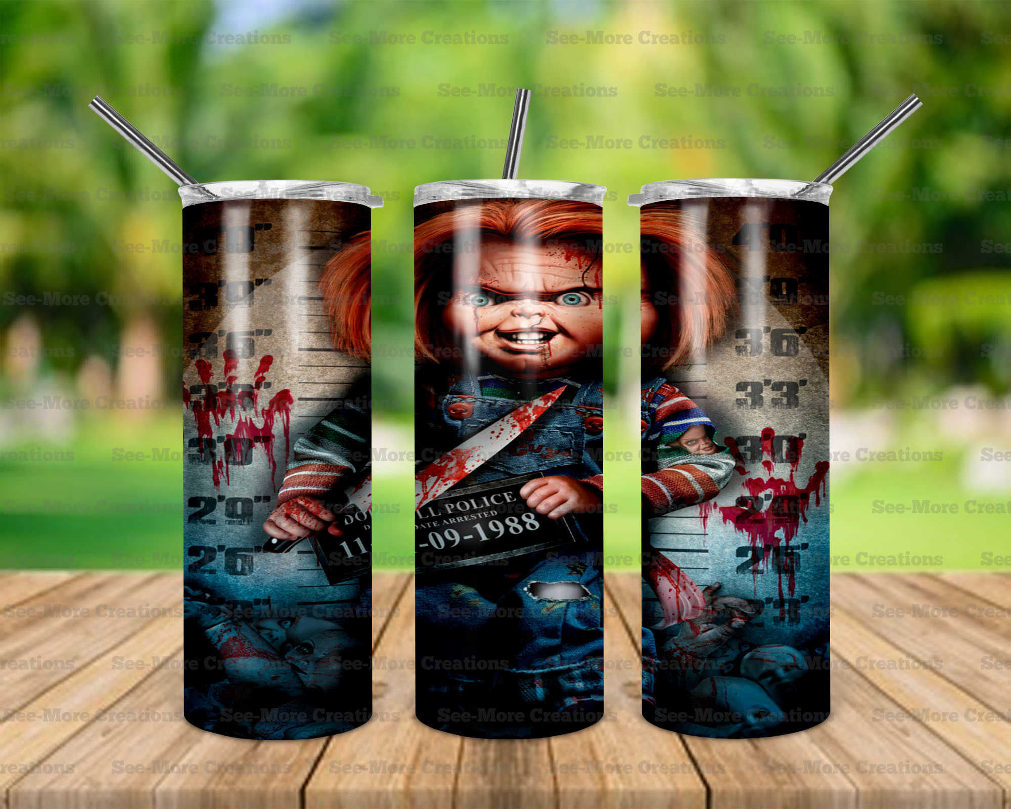 Chucky #10 Doll Police Horror Movie Skinny & Kids Tumblers