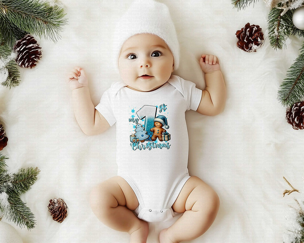 Thumbnail: My First Christmas #36 Boys Blue Gingerbread Man Christmas Bodysuit