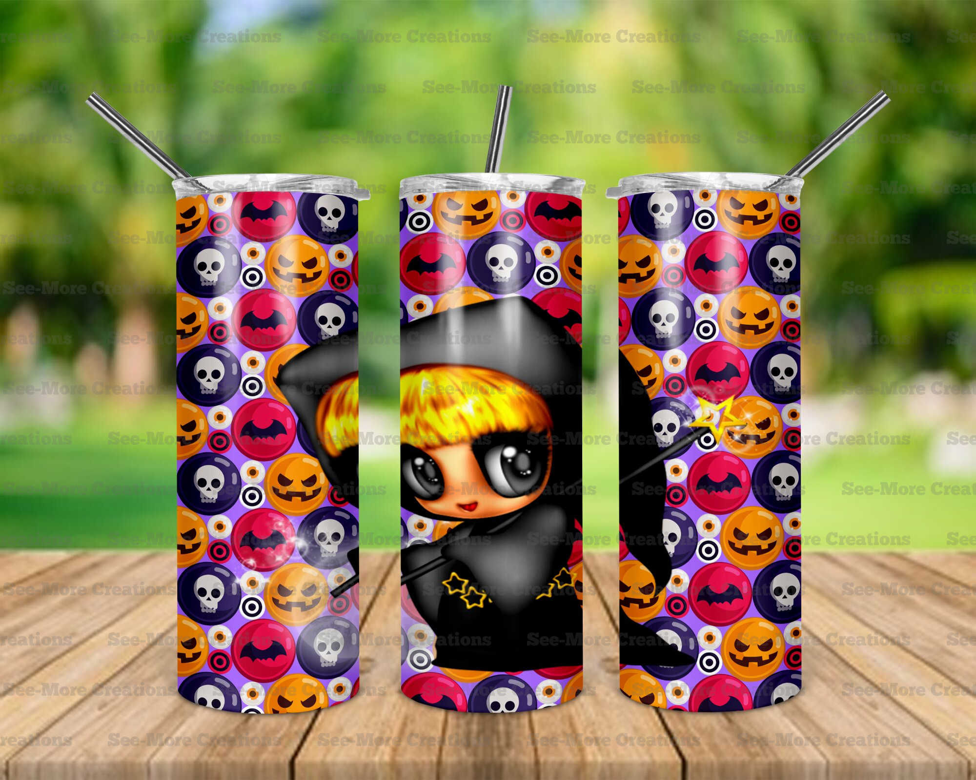 Halloween Doll #9 Black Hooded Robe Skinny & Kids Tumblers