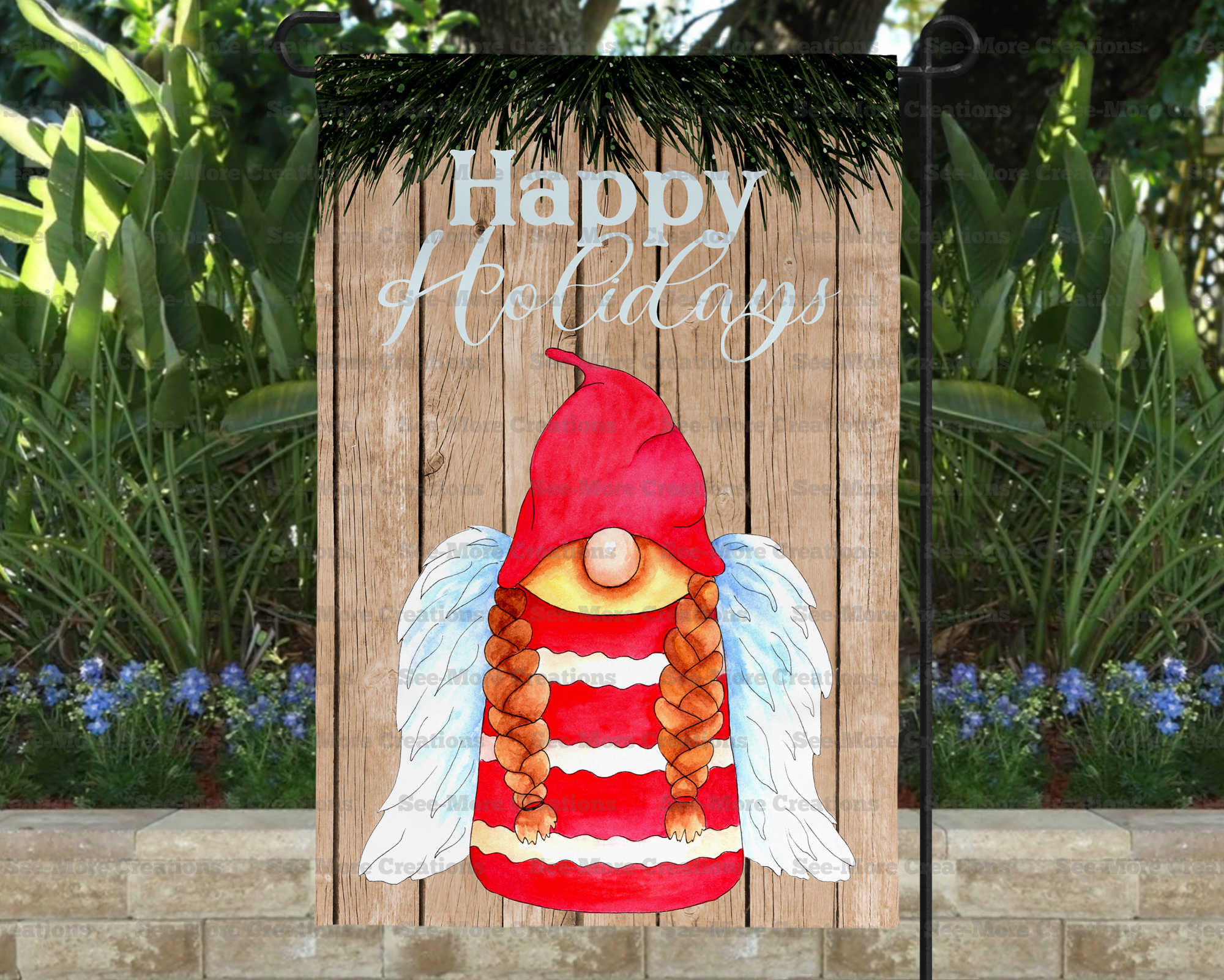 Happy Holidays #2 Angel Gnome Garden Flag
