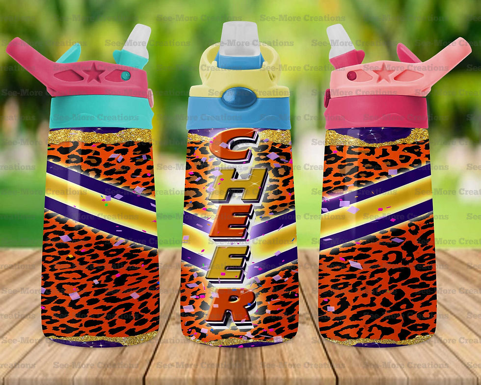 Thumbnail: Cheer #18 Purple/Gold/Orange Leopard Skinny & Kids Tumbler