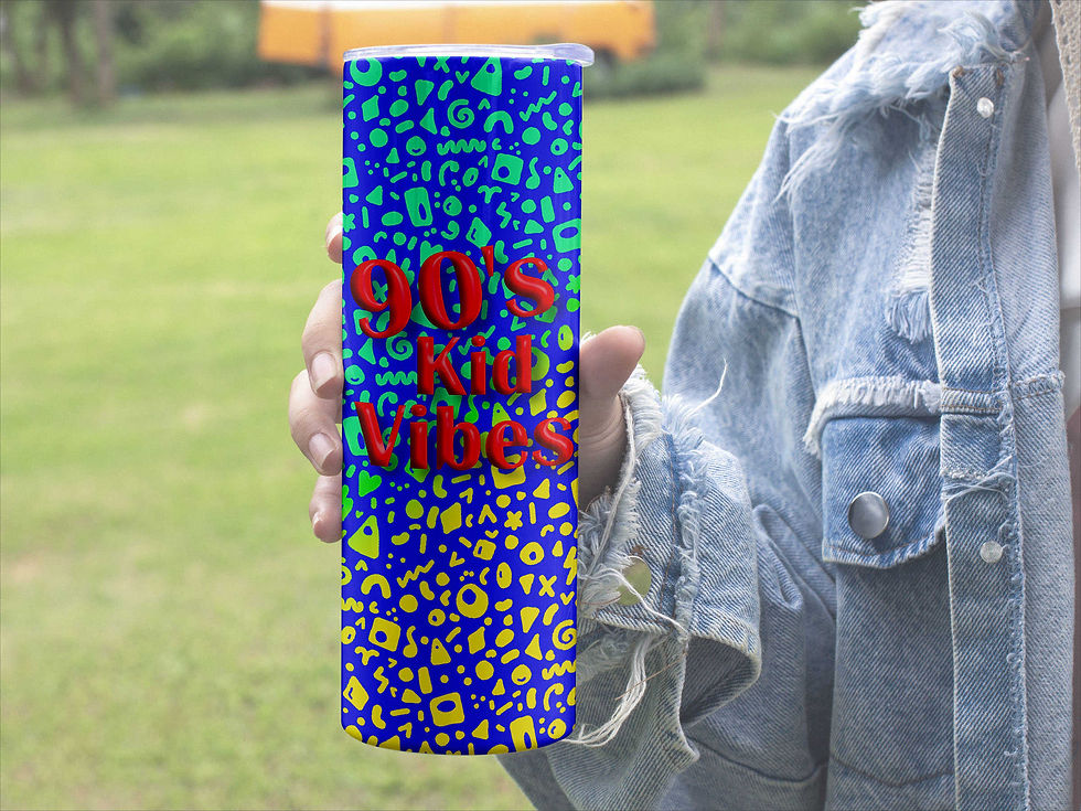 Miniatyrbild: Person holding 90s Kid Vibes Blue 20 oz Skinny Tumbler