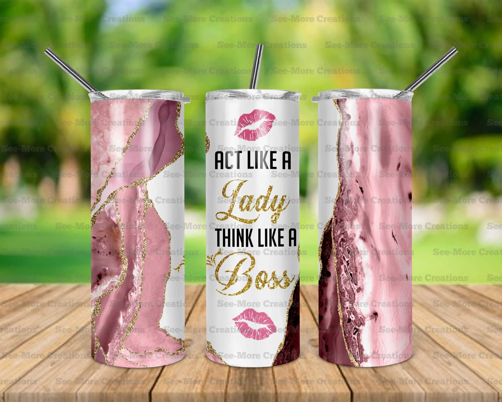 Act Like A Lady Think Like A Boss #1 Pink Marble Skinny Tumbler