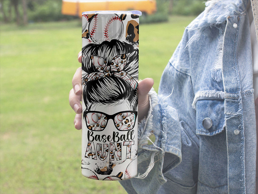 Baseball Aunt Messy Bun Baseball Pattern 20 oz Skinny Tumbler