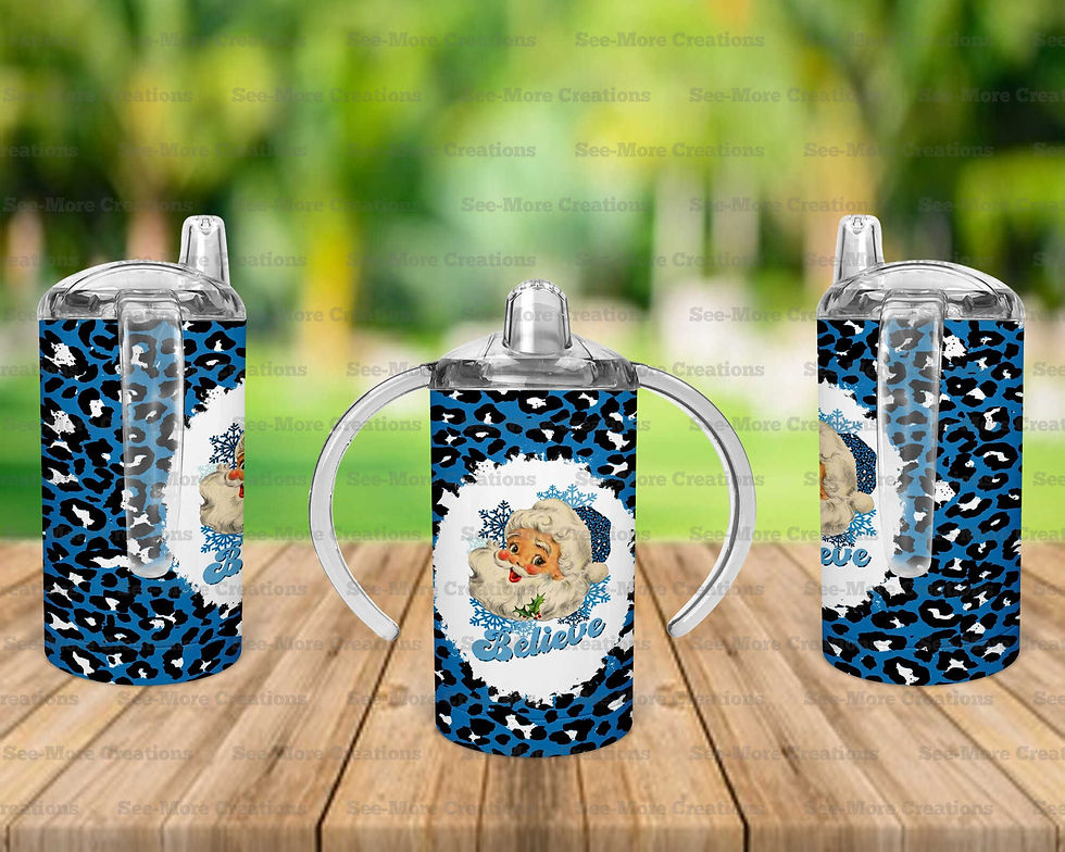 Thumbnail: Believe #2 Santa Blue Leopard Print Skinny, Sippy, Kids Tumblers