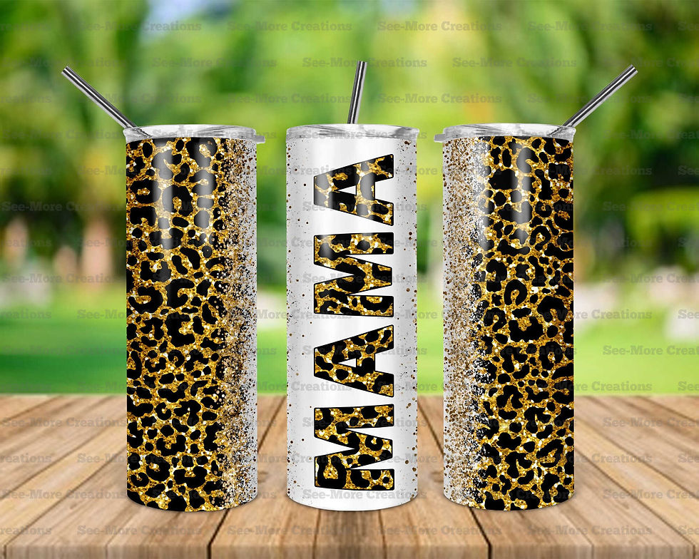 Mama #91 Gold Glittered Leopard Print Skinny Tumbler