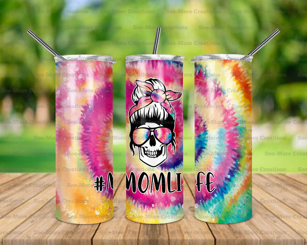 Mom Life #20 Tie Dye Skull Messy Bun Skinny Tumbler
