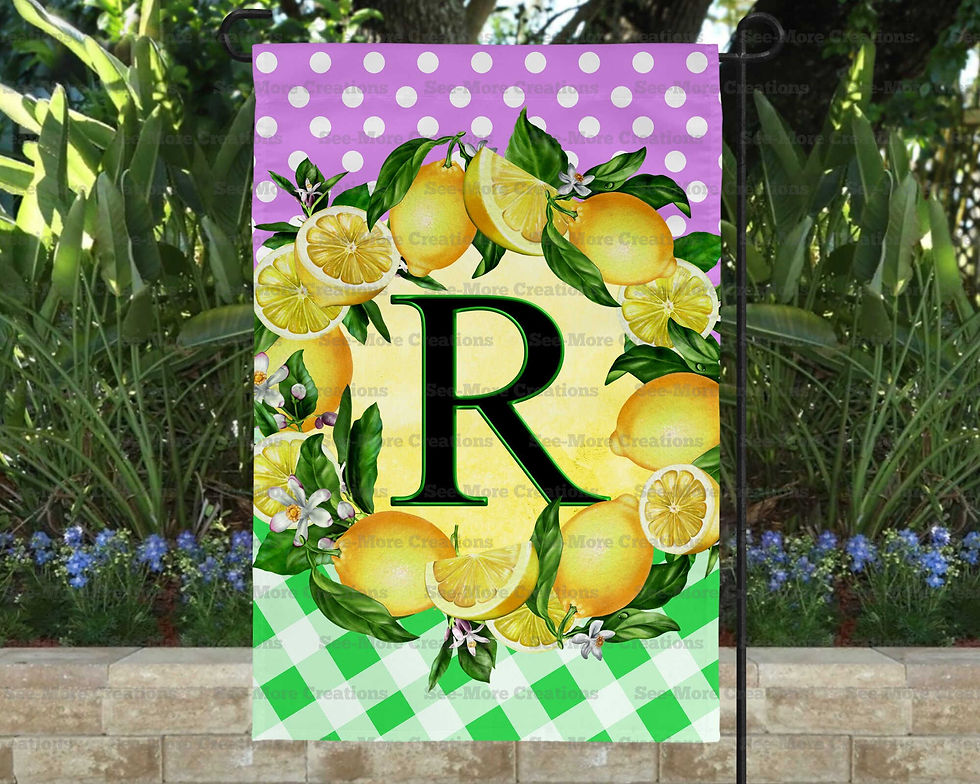 Thumbnail: Lemon Monogram With Letter Of Last Name Garden Flag N-Z