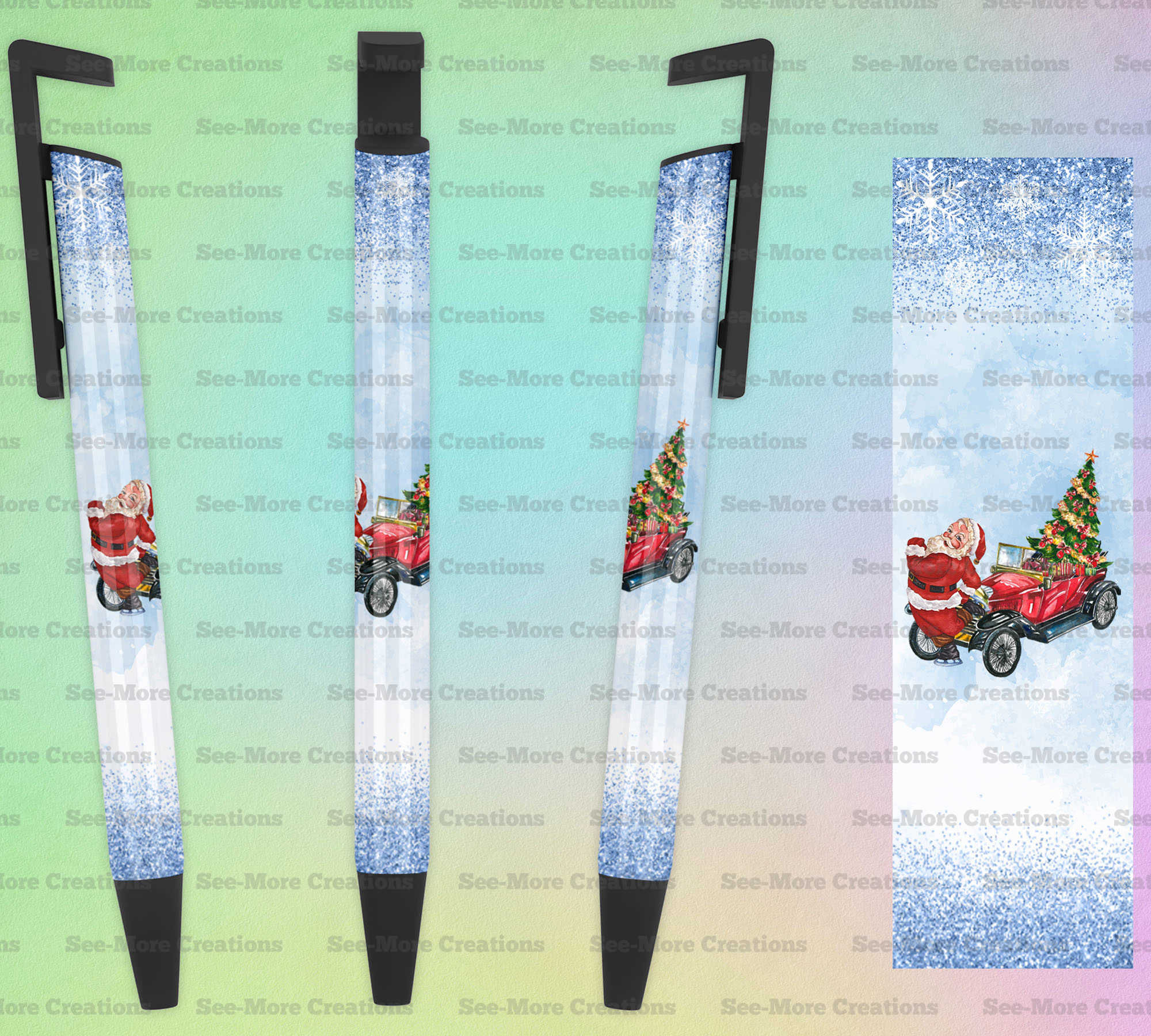 Santa With Old Car #133 Snowflakes Glitter Print Pen