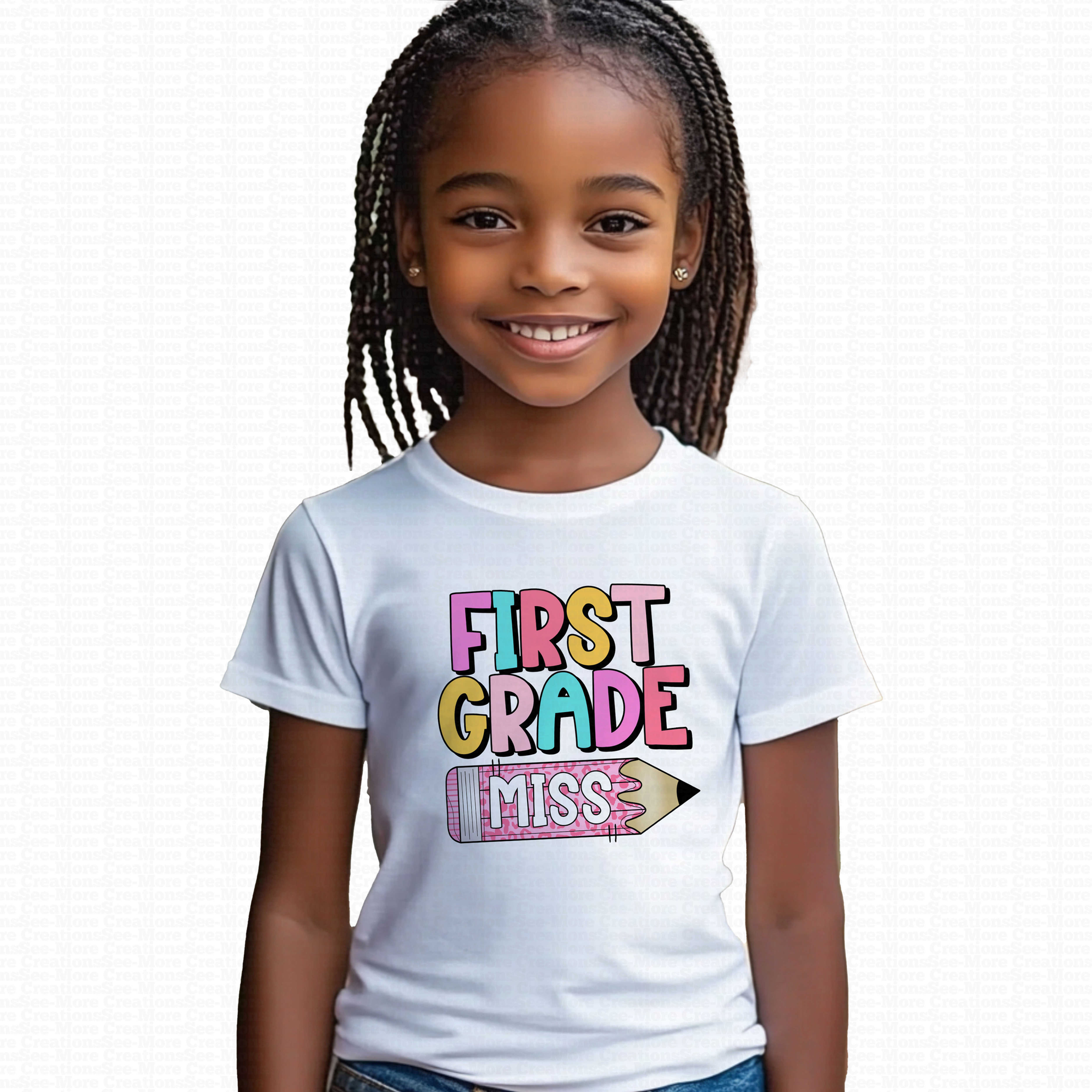 First Grade Miss #1 Girls Leopard Print Pencil School Shirt