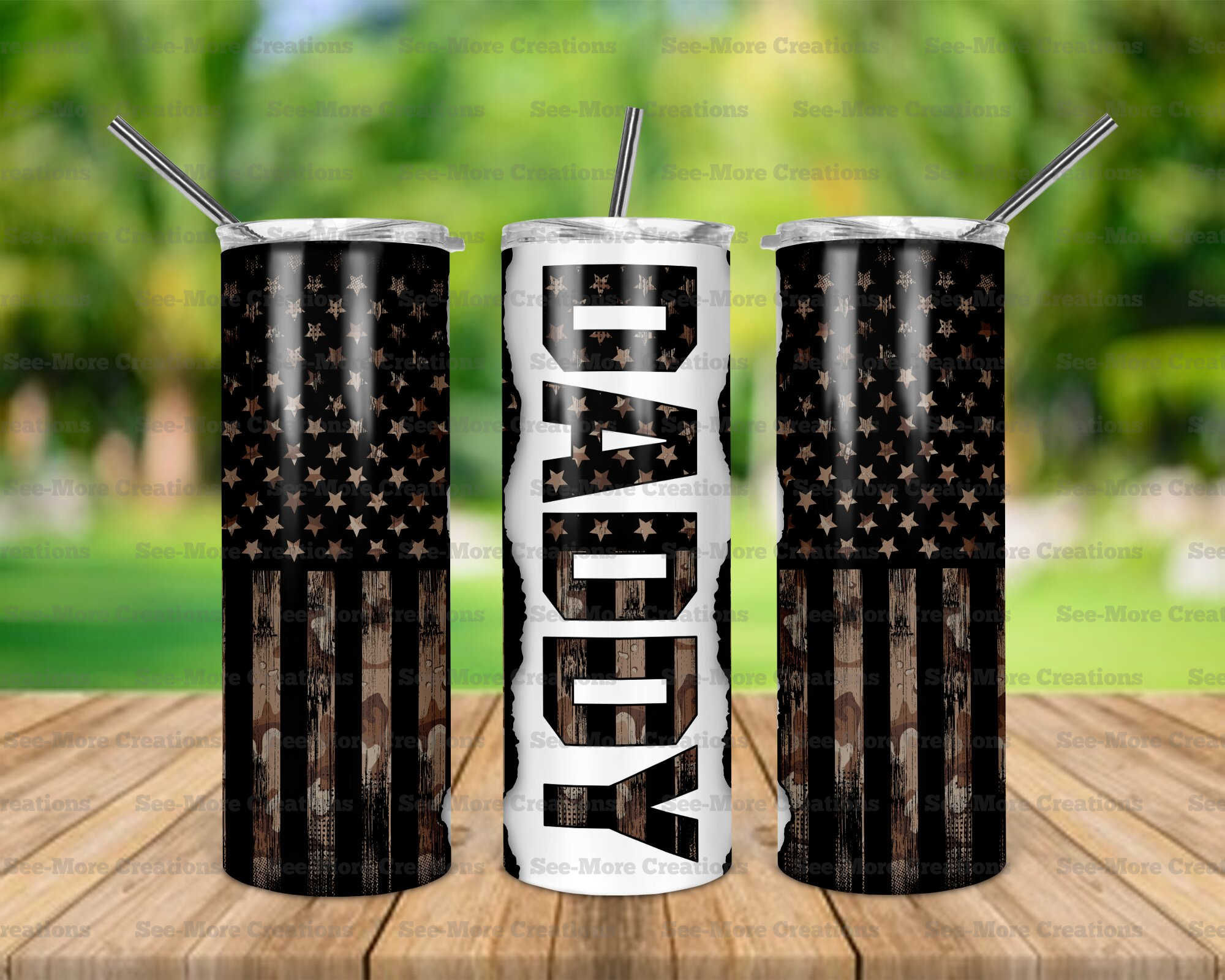 Daddy #39 Camo America Flag Skinny Tumbler