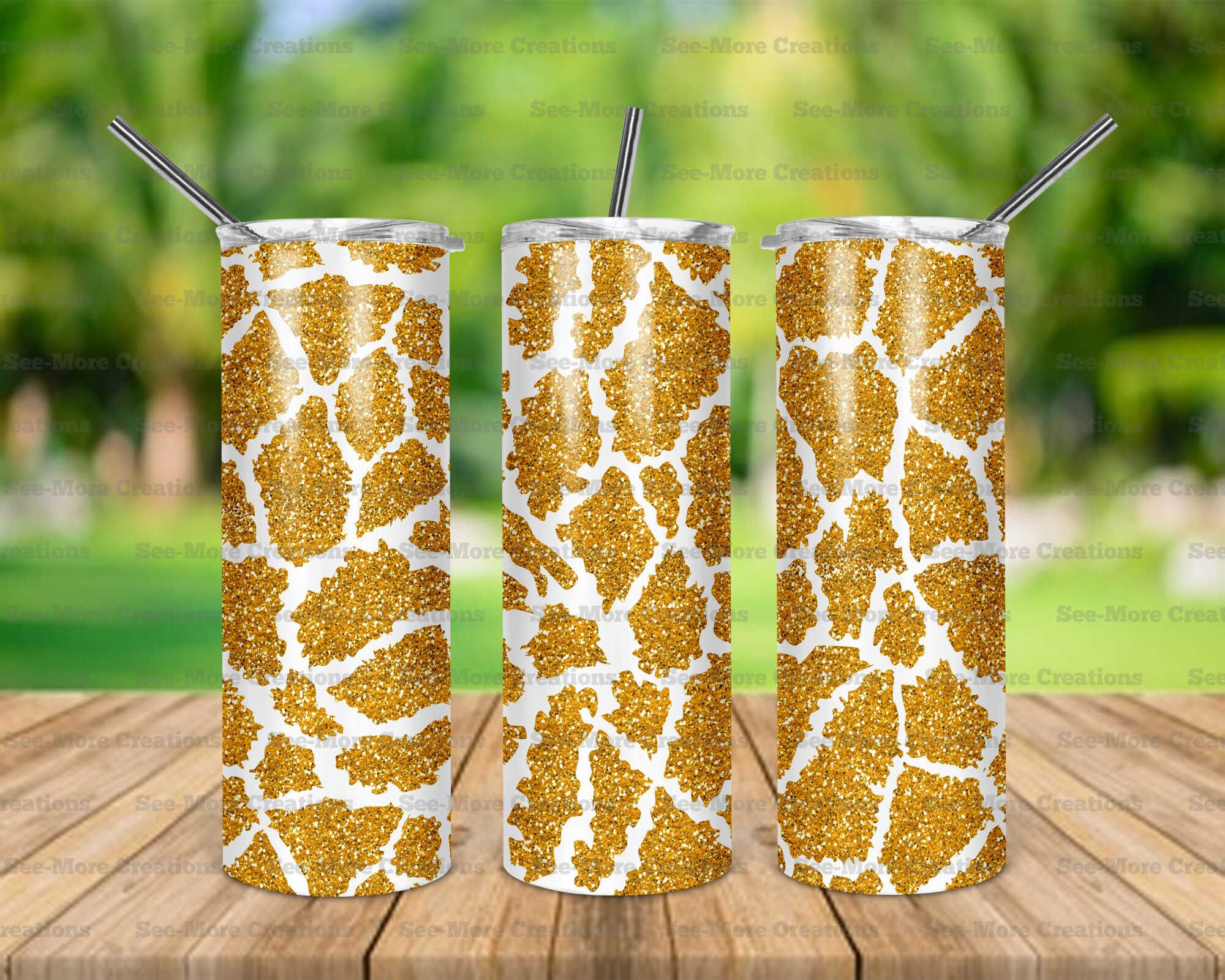 Giraffe Glitter Print #3 Gold Personalize W/Name Skinny, Sippy & Kids Tumblers
