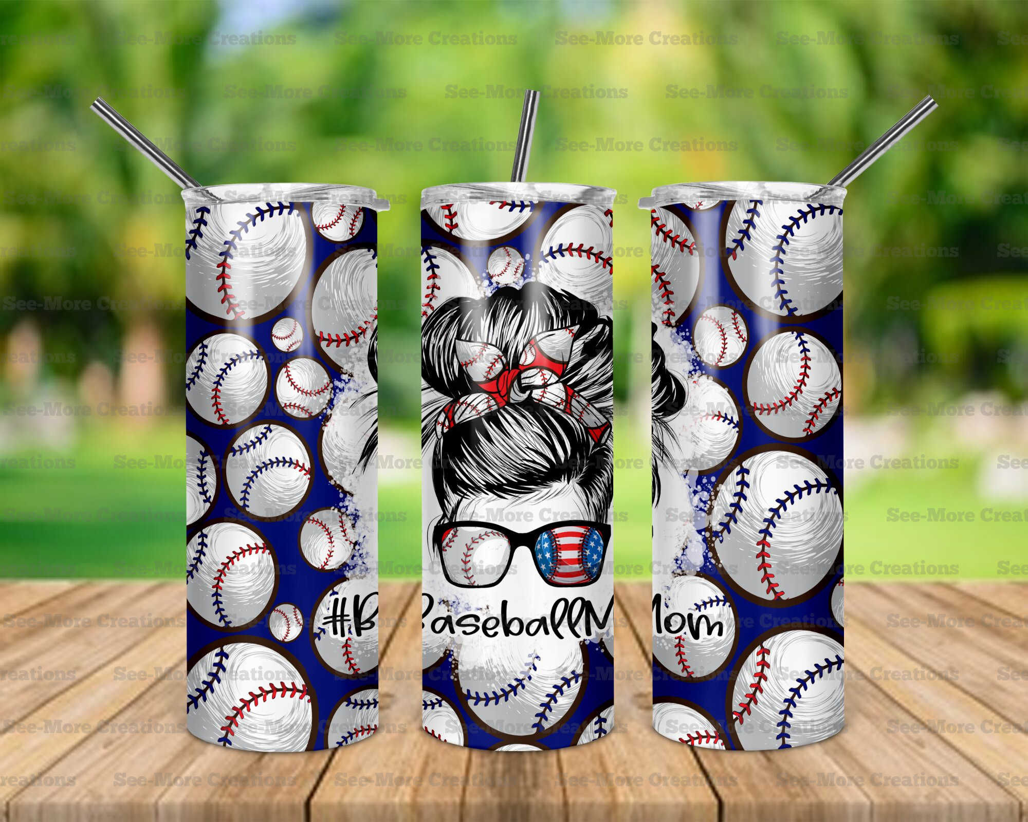 Baseball Mom #33 Messy Bun Skinny Tumbler